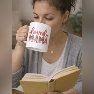 Hand Crafted Loved Mama Mug - White and Pink